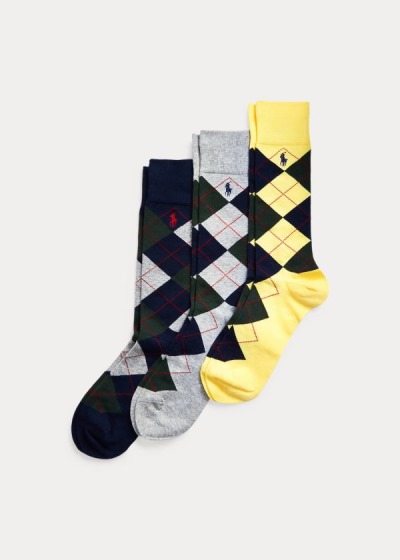 Calcetines Polo Ralph Lauren Hombre Amarillos Claro - Argyle Dress 3-Pack - FPUOG1769